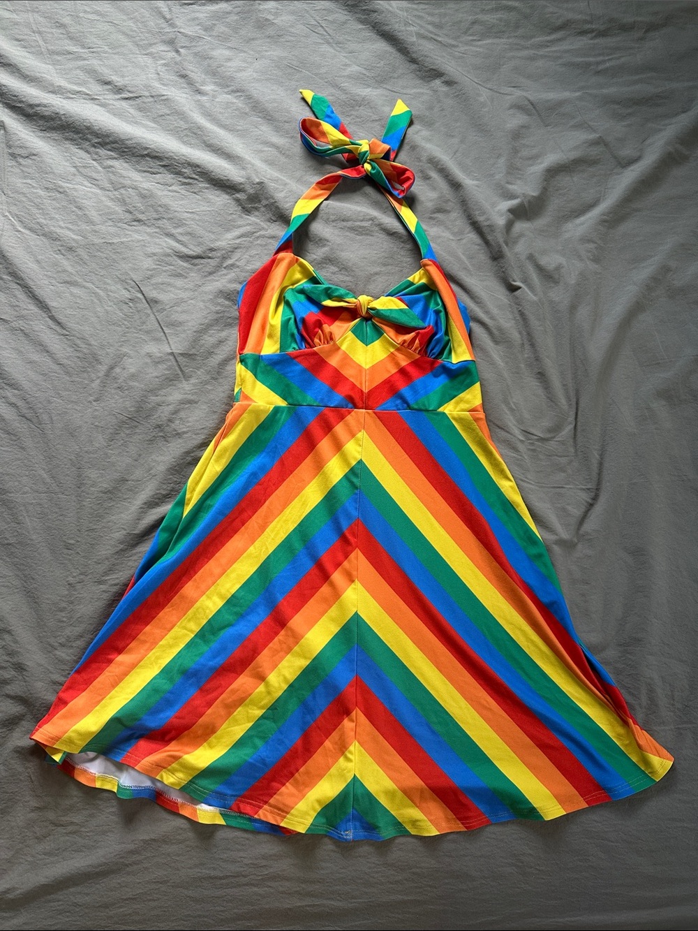 Rainbow Striped Halter Sundress